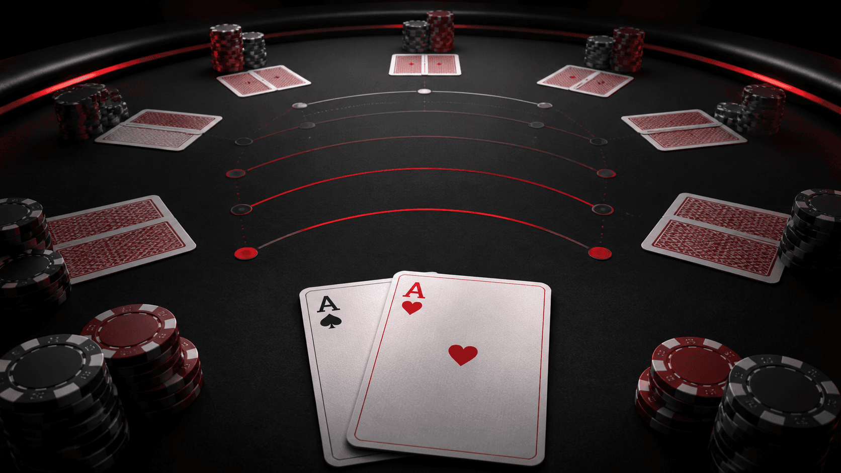 Pocket aces facing multiple opponents around a dark poker table
