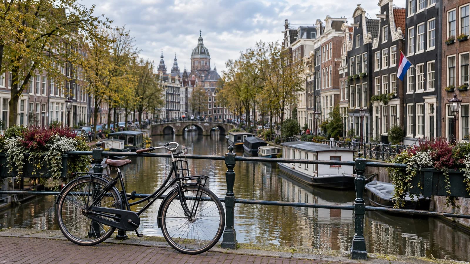 AI-generated editorial illustration of an Amsterdam canal and bicycle; not a photograph of an operator or regulator office.